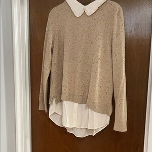 LOFT Beige Sweater with Ivory Accents